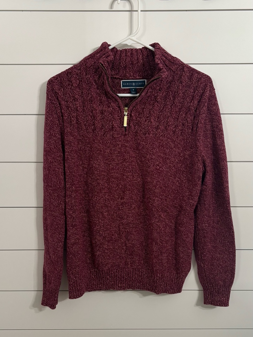 Karen Scott Wine Half-Zip Cable Knit Sweater